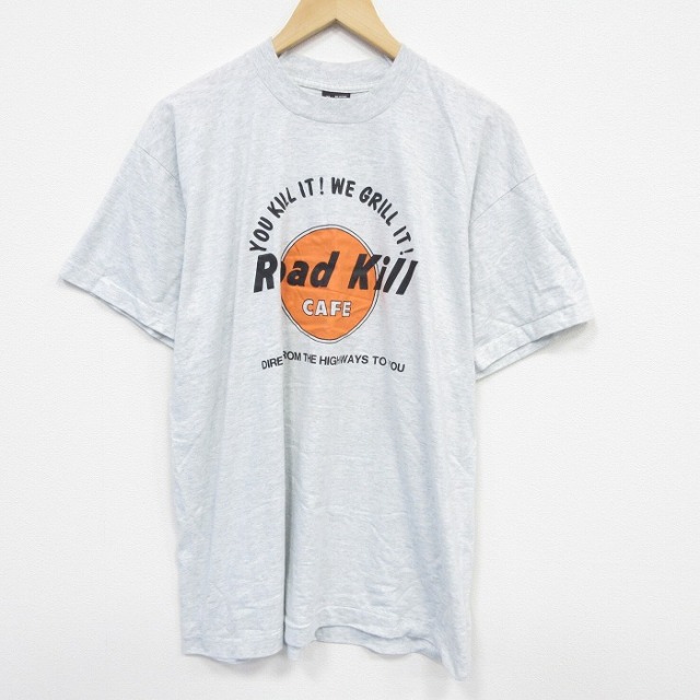 XL★古着 フルーツオブザルーム 半袖 ビンテージ Tシャツ メンズ 90年代 90s ロードキル クルーネック USA製 薄グレー 霜降り 【spe】 25sep13 中古