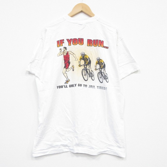 【20%OFF】XL★古着 フルーツオブザルーム 半袖 ビンテージ Tシャツ メンズ 00年代 00s ランナー 自転車 コットン クルーネック 白 ホワイト 25sep13 中古