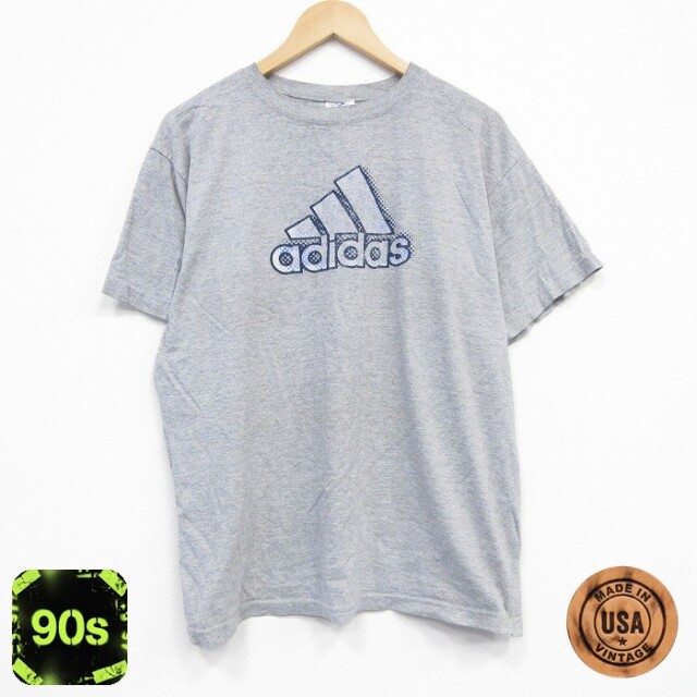 【50%OFF】アディダス 90s 半袖Tシャツ ビッグロゴ グレー XL | 古着