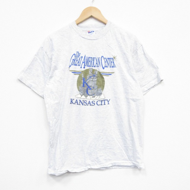L★古着 ヘインズ Hanes 半袖 ビンテージ Tシャツ メンズ 90年代 90s カンザスシティ コットン クルーネック USA製 薄グレー 霜降り 25sep13 中古