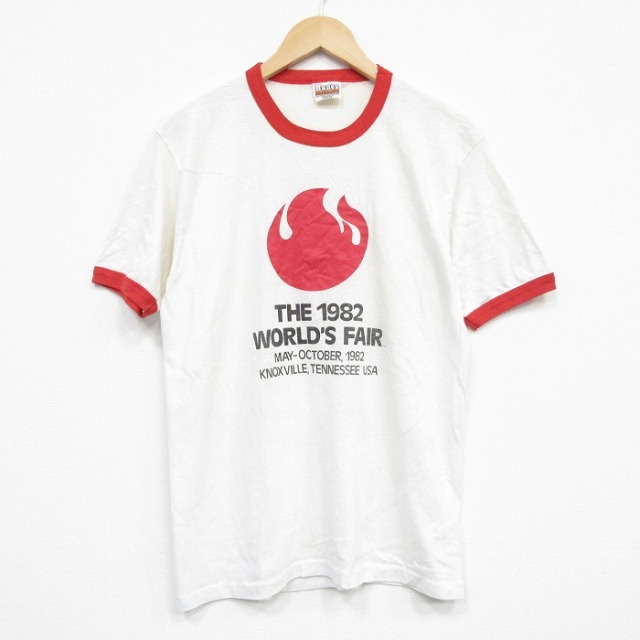 M★古着 ヘインズ Hanes 半袖 ビンテージ Tシャツ メンズ 80年代 80s ワールドフェア クルーネック USA製 白 ホワイト リンガー 25sep13 中古