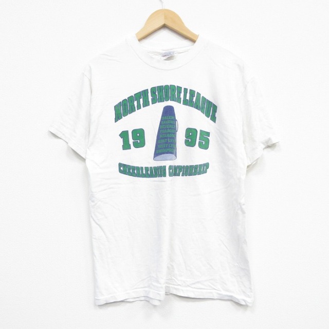 【20%OFF】L★古着 ヘインズ Hanes 半袖 ビンテージ Tシャツ メンズ 90年代 90s チアリーディング コットン クルーネック USA製 白 ホワイト 25sep13 中古