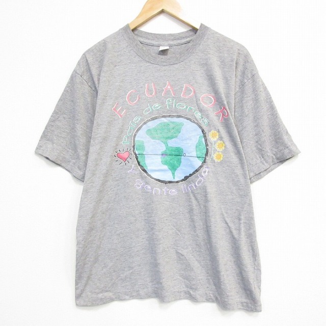 L★古着 半袖 ビンテージ Tシャツ メンズ 00年代 00s エクアドル クルーネック グレー 霜降り 25sep16 中古