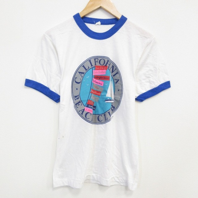 【20%OFF】S★古着 半袖 ビンテージ Tシャツ メンズ 80年代 80s カリフォルニア クルーネック 白 ホワイト リンガー 25sep16 中古