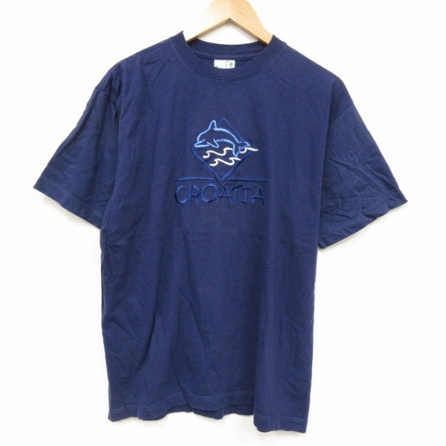 00s 半袖Tシャツ イルカ刺繍 ネイビー XL | 古着