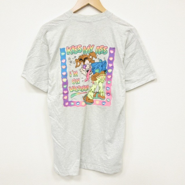L★古着 スクリーンスターズ 半袖 ビンテージ Tシャツ メンズ 90年代 90s オオカミ クルーネック USA製 薄グレー 霜降り 25sep16 中古