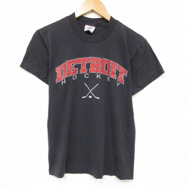 【20%OFF】S★古着 半袖 ビンテージ Tシャツ メンズ 80年代 80s デトロイトホッケー クルーネック USA製 黒 ブラック 25sep16 中古