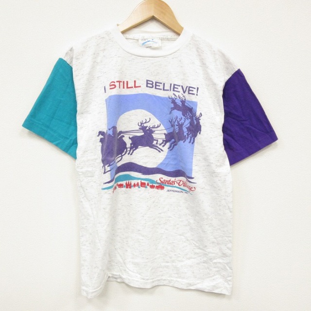 M★古着 半袖 ビンテージ Tシャツ メンズ 90年代 90s サンタクロース マルチカラー コットン クルーネック USA製 薄グレー他 霜降り 25sep16 中古