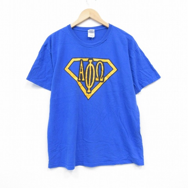 L★古着 半袖 ビンテージ Tシャツ メンズ 00年代 00s ギリシャ文字 コットン クルーネック 青 ブルー 25sep17 中古