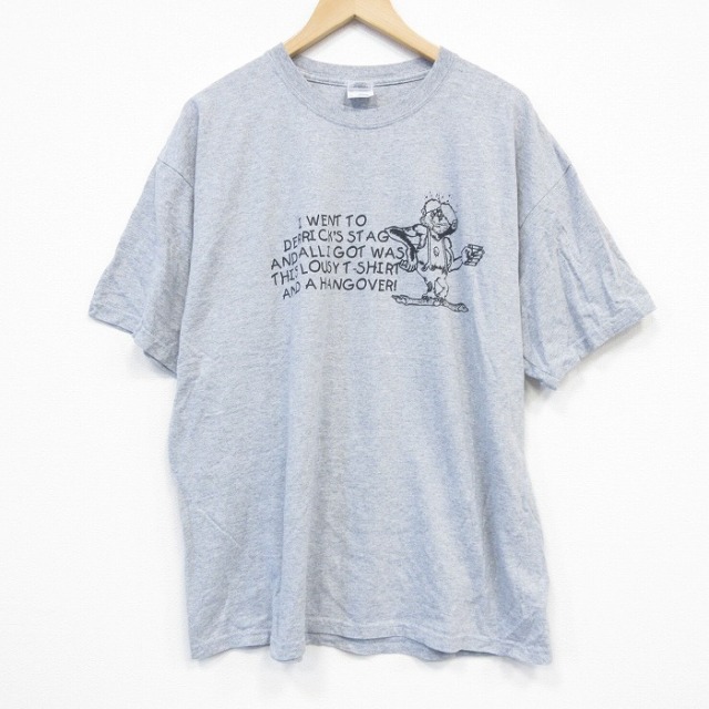 XL★古着 半袖 ビンテージ Tシャツ メンズ 00年代 00s メッセージ クルーネック グレー 霜降り 25sep17 中古