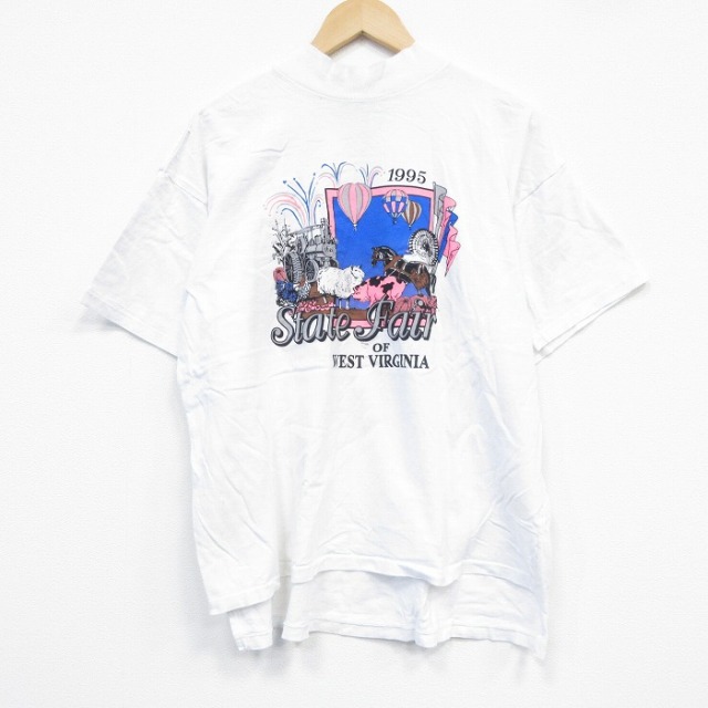 XL★古着 オニール 半袖 ビンテージ Tシャツ メンズ 90年代 90s ヒツジ ブタ コットン モックネック ハイネック USA製 白 ホワイト 25sep17 中古