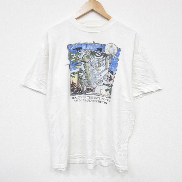 【20%OFF】XL★古着 オニータ 半袖 ビンテージ Tシャツ メンズ 90年代 90s 鳥 大きいサイズ コットン クルーネック USA製 白 ホワイト 25sep17 中古