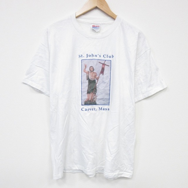 【20%OFF】XL★古着 ヘインズ Hanes 半袖 ビンテージ Tシャツ メンズ 00年代 00s Mass 大きいサイズ クルーネック 白 ホワイト 25sep17 中古