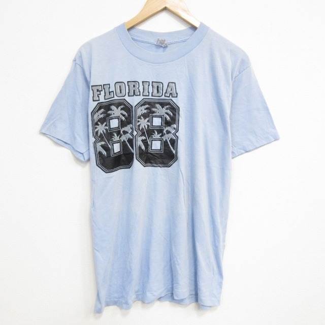 L★古着 半袖 ビンテージ Tシャツ メンズ 80年代 80s フロリダ クルーネック USA製 薄水色 霜降り 25sep19 中古