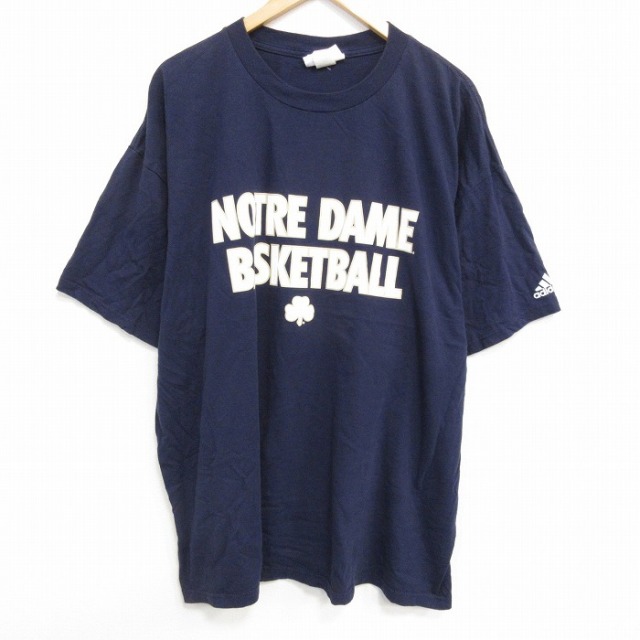 XL★古着 アディダス adidas 半袖 ビンテージ Tシャツ メンズ 00年代 00s ノートルダム 大きいサイズ コットン クルーネック 紺 ネイビー 25sep19 中古