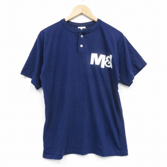 【20%OFF】L★古着 半袖 ビンテージ Tシャツ メンズ 90年代 90s M＆I ヘンリ ーネック USA製 紺 ネイビー 25sep19 中古