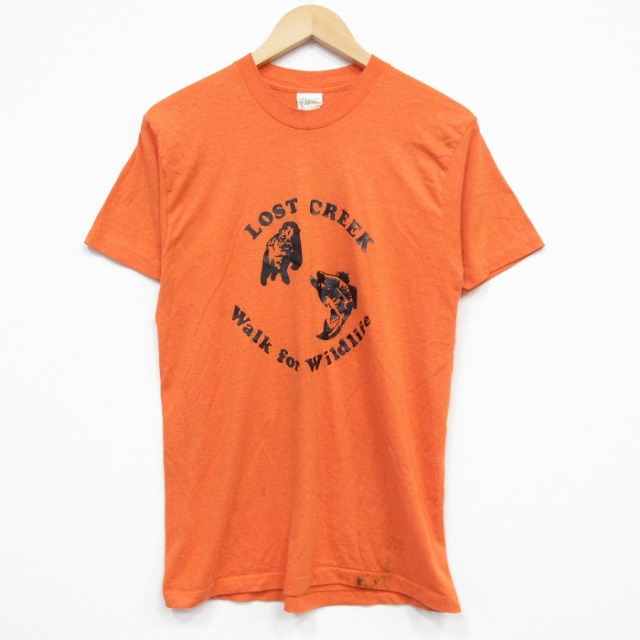 80s 半袖Tシャツ クマ オレンジ M | 古着
