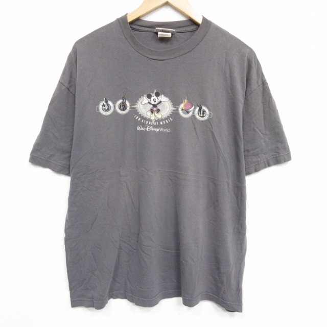 XL★古着 半袖 ビンテージ Tシャツ メンズ 00年代 00s ミッキー MICKEY MOUSE 大きいサイズ コットン クルーネック 濃グレー 25sep22 中古
