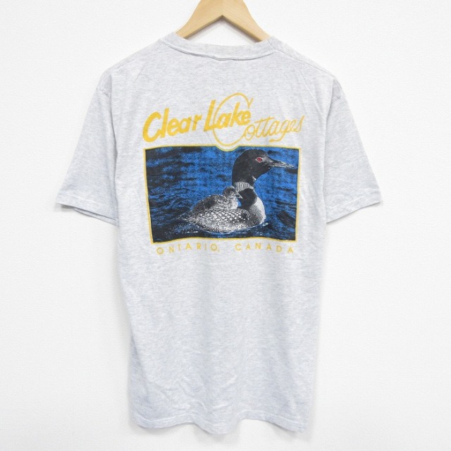 【20%OFF】L★古着 ジャージーズ 半袖 ビンテージ Tシャツ メンズ 80年代 80s 鳥 胸ポケット付き クルーネック USA製 薄グレー 霜降り 25sep22 中古
