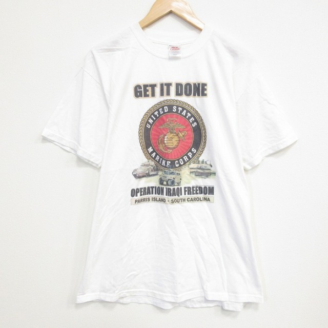 XL★古着 ジャージーズ 半袖 ビンテージ Tシャツ メンズ 00年代 00s ミリタリー USMC コットン クルーネック 白 ホワイト 25sep22 中古