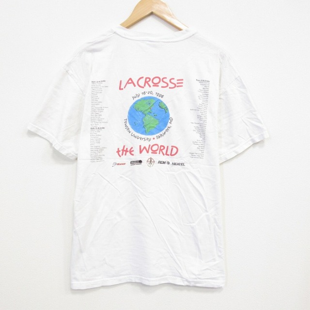 XL★古着 ヘインズ Hanes 半袖 ビンテージ Tシャツ メンズ 00年代 00s ラクロス コットン クルーネック 白 ホワイト 25sep22 中古
