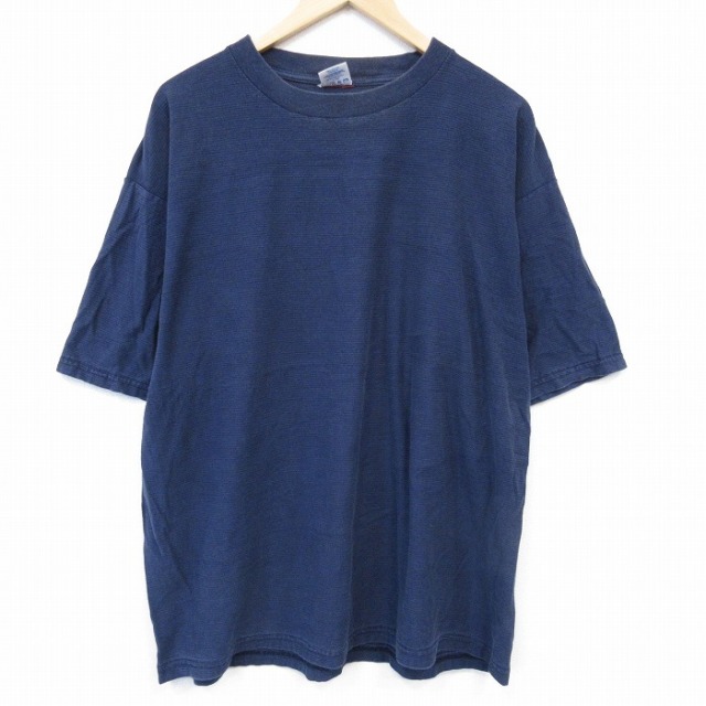 【20%OFF】XL★古着 半袖 ビンテージ Tシャツ メンズ 90年代 90s 無地 大きいサイズ コットン クルーネック USA製 紺 ネイビー 25sep24 中古