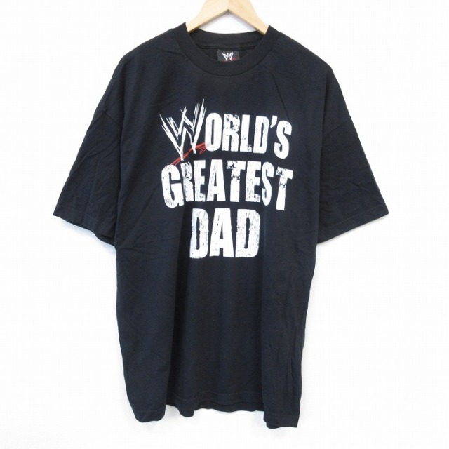 XL★古着 半袖 ビンテージ Tシャツ メンズ 00年代 00s ワールドプロレスリング 大きいサイズ コットン クルーネック 黒 ブラック 25sep24 中古