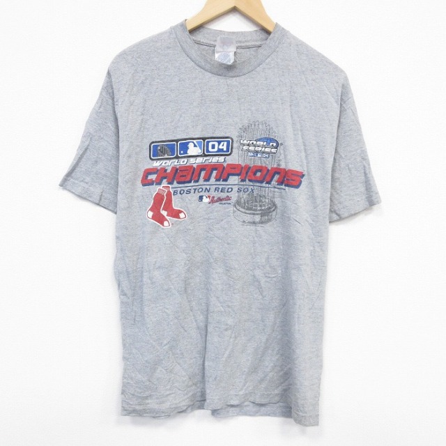 L★古着 半袖 ビンテージ Tシャツ メンズ 00年代 00s MLB ボストンレッドソックス クルーネック グレー 霜降り メジャーリーグ ベースボール 野球 25sep24 中古