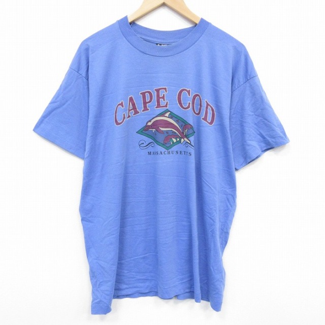 【20%OFF】XL★古着 フルーツオブザルーム 半袖 ビンテージ Tシャツ メンズ 90年代 90s イルカ 大きいサイズ クルーネック USA製 薄紺 ネイビー 25sep24 中古