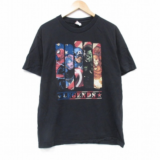 【20%OFF】L★古着 半袖 ビンテージ Tシャツ メンズ 00年代 00s マーベル キャプテンアメリカ コットン クルーネック 黒 ブラック 25sep24 中古