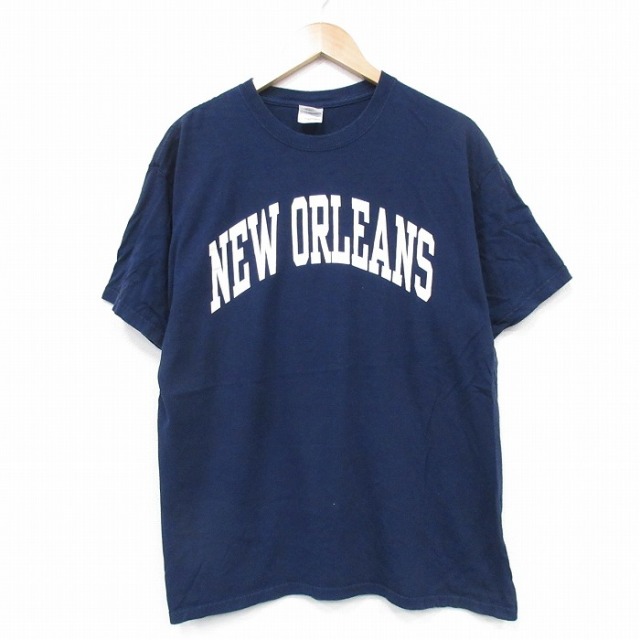 L★古着 半袖 ビンテージ Tシャツ メンズ 00年代 00s ニューオリンズ コットン クルーネック 紺 ネイビー 25sep24 中古