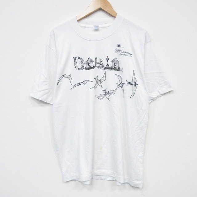 【20%OFF】L★古着 半袖 ビンテージ Tシャツ メンズ 90年代 90s 鳥 クルーネック 白 ホワイト 25sep24 中古