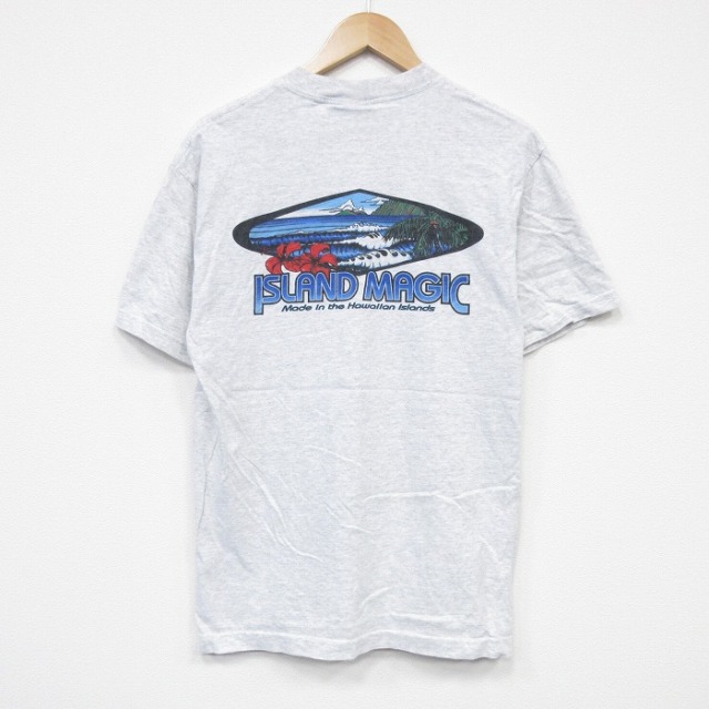 M★古着 半袖 ビンテージ Tシャツ メンズ 90年代 90s アイランドマジック クルーネック USA製 薄グレー 霜降り 25sep24 中古