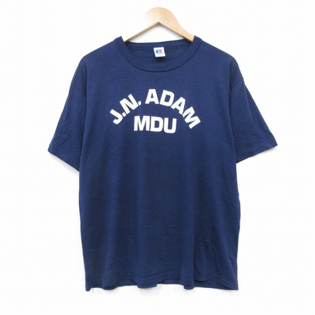 XL★古着 ラッセル 半袖 ビンテージ Tシャツ メンズ 80年代 80s MDU クルーネック USA製 紺 ネイビー 【spe】 25sep24 中古