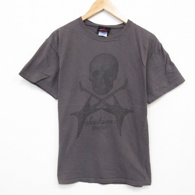 【20%OFF】M★古着 半袖 ビンテージ Tシャツ メンズ 00年代 00s スカル コットン クルーネック 濃グレー 25sep25 中古