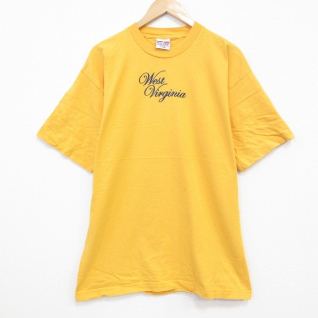【20%OFF】XL★古着 半袖 ビンテージ Tシャツ メンズ 00年代 00s ウエストバージニア 刺繍 コットン クルーネック USA製 濃黄 イエロー 25sep25 中古