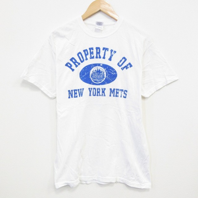 【20%OFF】M★古着 半袖 ビンテージ Tシャツ メンズ 00年代 00s MLB ニューヨークメッツ コットン クルーネック 白 ホワイト メジャーリーグ ベースボール 野球 【spe】 25sep25 中古