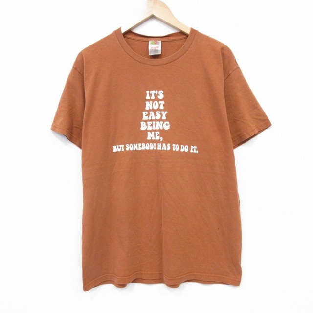 L★古着 フルーツオブザルーム 半袖 ビンテージ Tシャツ メンズ 00年代 00s メッセージ コットン クルーネック 茶 ブラウン 25sep27 中古