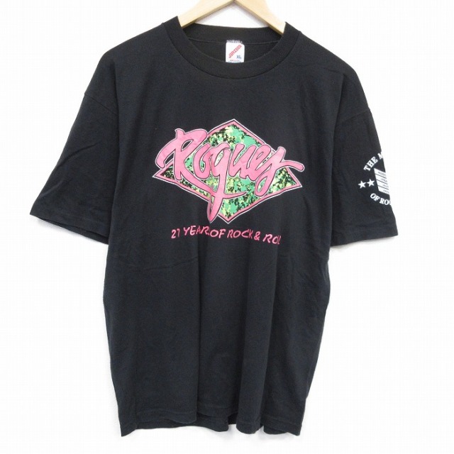 XL★古着 ジャージーズ 半袖 ビンテージ Tシャツ メンズ 80年代 80s ロックンロール クルーネック USA製 黒 ブラック 25sep26 中古