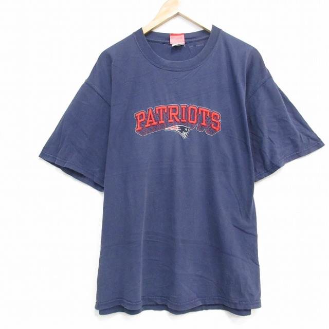 【20%OFF】XL★古着 半袖 ビンテージ Tシャツ メンズ 00年代 00s NFL ニューイングランドペイトリオッツ 刺繍 大きいサイズ クルーネック 紺 ネイビー アメフト スーパーボウル 25sep25 中古