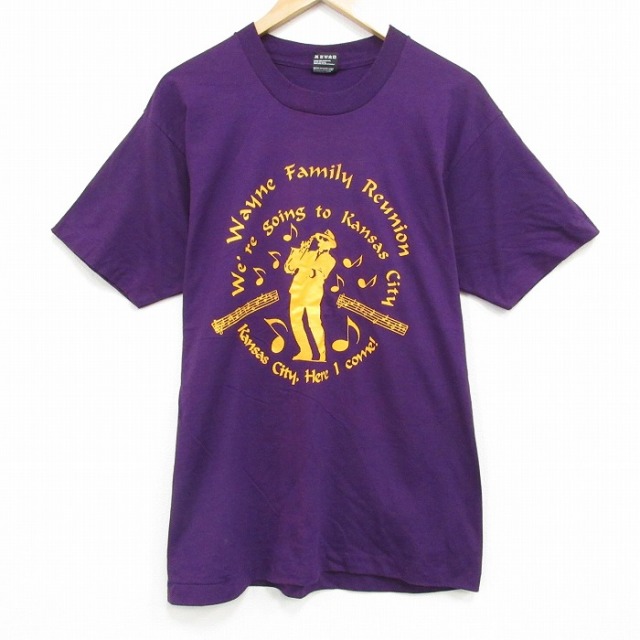 L★古着 フルーツオブザルーム 半袖 ビンテージ Tシャツ メンズ 90年代 90s カンザスシティクルーネック USA製 紫 パープル 25sep25 中古