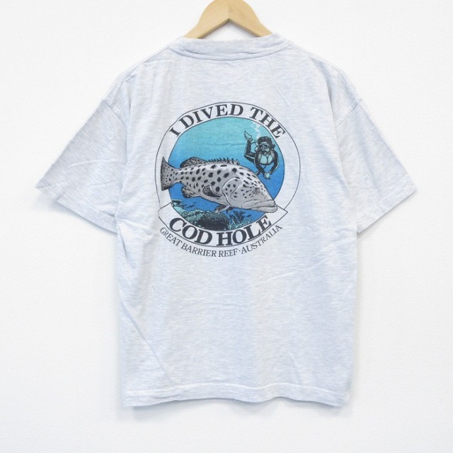 L★古着 半袖 ビンテージ Tシャツ メンズ 00年代 00s スキューバ コットン クルーネック 薄グレー 霜降り 25oct01 中古