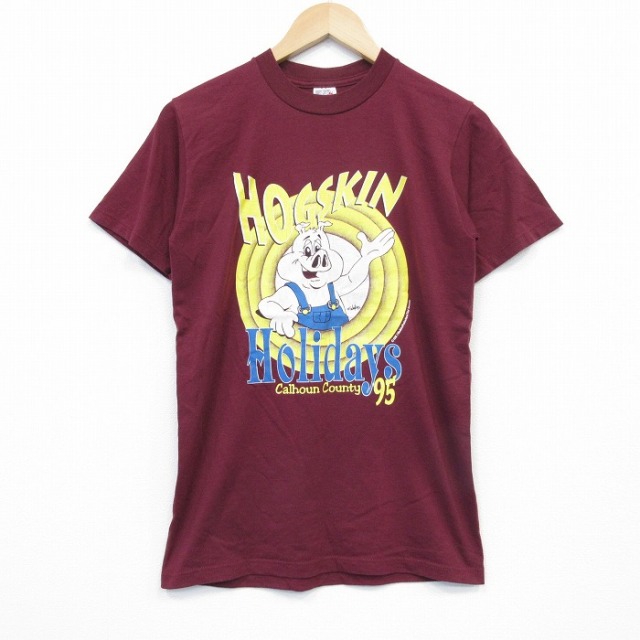 S★古着 ジャージーズ 半袖 ビンテージ Tシャツ メンズ 90年代 90s ブタ クルーネック USA製 エンジ 25oct01 中古