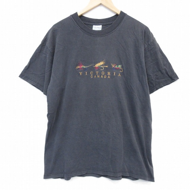 00s 半袖Tシャツ ルアー刺繍 ブラック XL | 古着