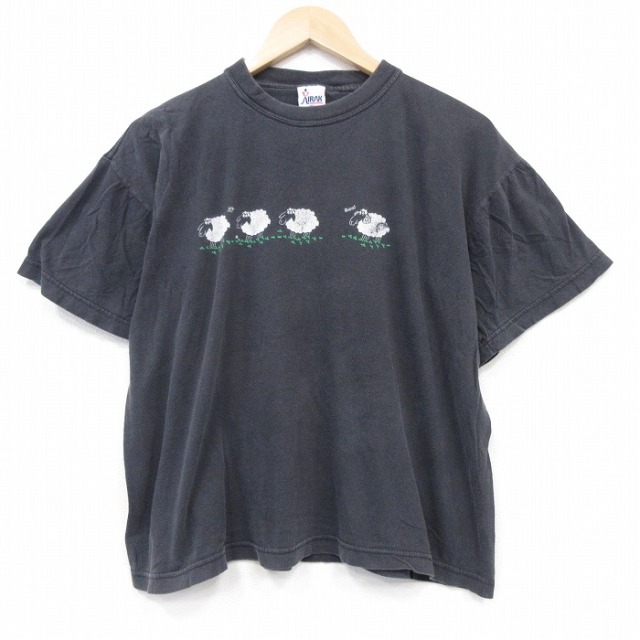 XL★古着 半袖 ビンテージ Tシャツ メンズ 00年代 00s ヒツジ コットン クルーネック 黒 26mar11