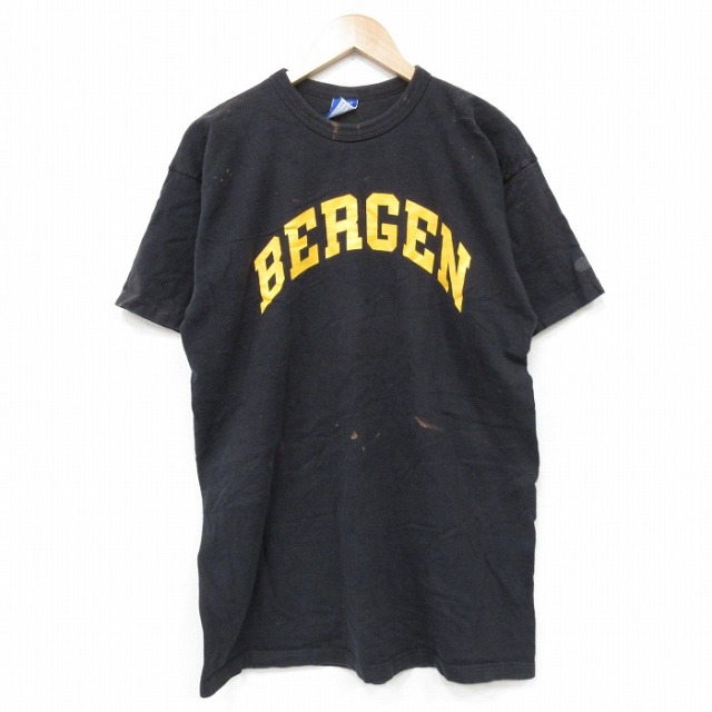 L★古着 チャンピオン champion 半袖 ビンテージ Tシャツ メンズ 90年代 90s BERGEN クルーネック USA製 黒 26mar16