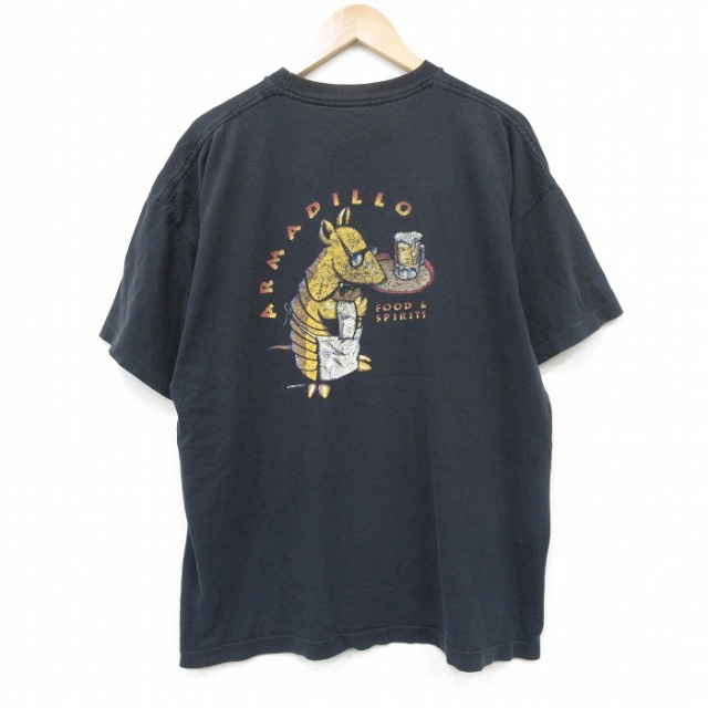 XL★古着 半袖 ビンテージ Tシャツ メンズ 90年代 90s アルマジロ 胸ポケット付き 大きいサイズ クルーネック 黒 26mar16