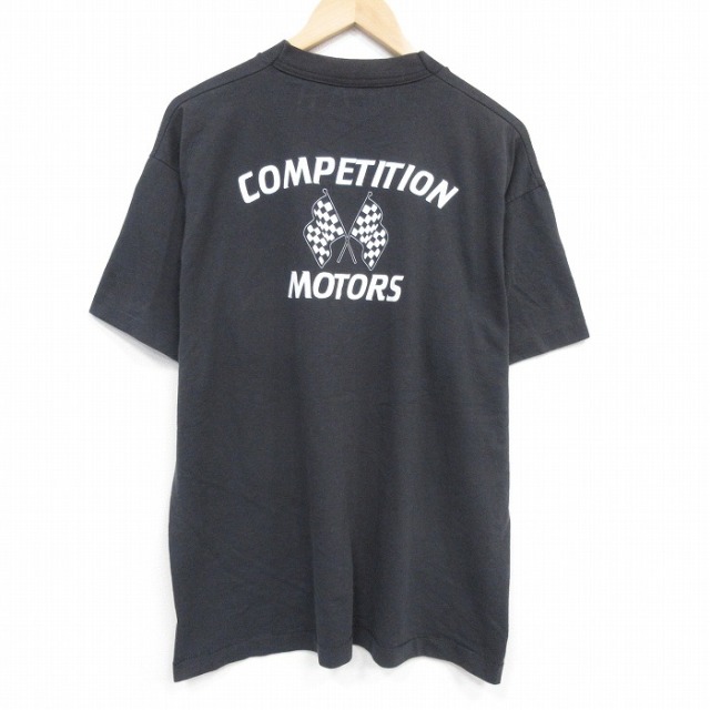 XL★古着 フルーツオブザルーム 半袖 ビンテージ Tシャツ メンズ 90年代 90s チェッカーフラッグ クルーネック USA製 黒 26mar19