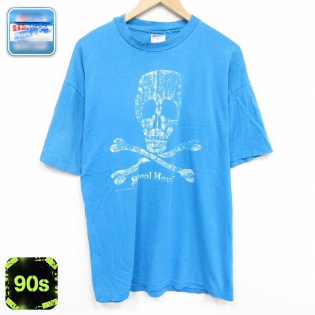 ヘインズ 90s 半袖Tシャツ スカル ライトブルー XL | 古着