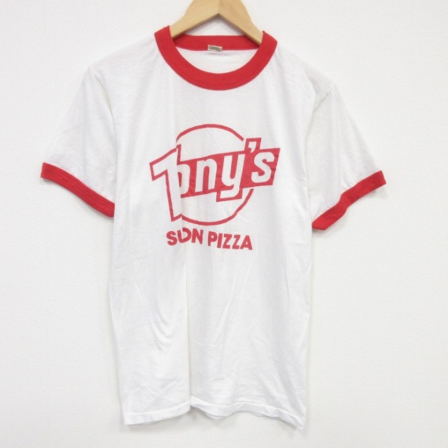 M★古着 スクリーンスターズ 半袖 ビンテージ Tシャツ メンズ 80年代 80s ピザ クルーネック USA製 白 リンガー 26mar19